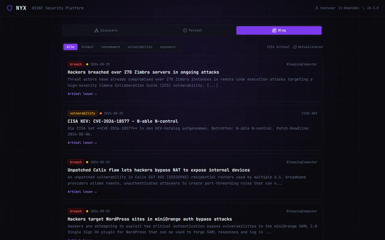 Nyx Security Blog: Liste aktueller Breach- und Vulnerability-Meldungen
